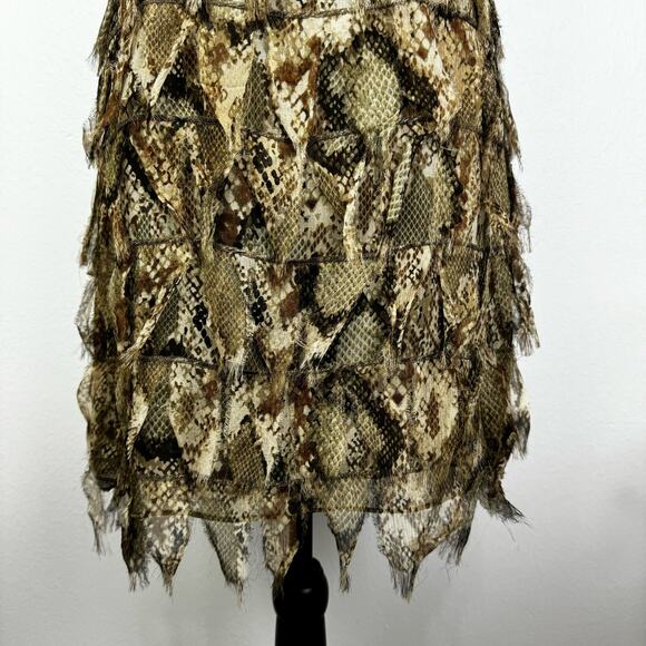 Worth | Petites Tan & Brown Snakeskin Reptile Tiered Frayed Silk Sheath Dress - Picture 5 of 8